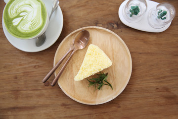 cheesecake japanese style on wood background