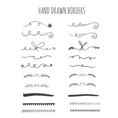 Collection of handdrawn borders. Cute and unique swirls and dividers for your design. Ink borders. Vector dividers.