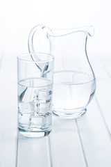 Glass of pure water with ice cubes.