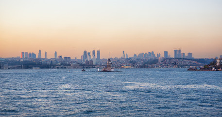 Maiden's island in Istanbul, Turkey at sunset time.