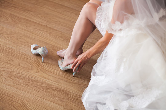Beautiful pink bride's shoes elegant high heels stylish beige sh