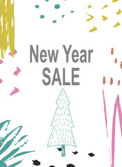 Creative sale holiday website banner template. Christmas and New Year hand drawn illustrations for social media banners, posters, email and newsletter designs, ads, promotional material.