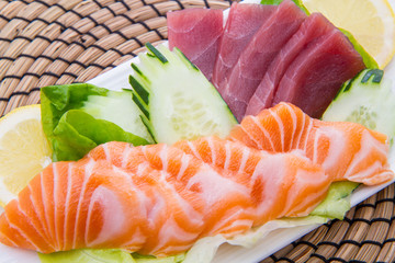 tuna and salmon sashimi  