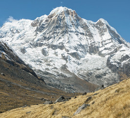 General view of Annapurna South and base camp - Nepal, Himalayas