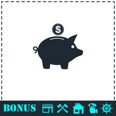Pig money box icon flat