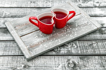 Heart shaped cups red tea drink Valentines day