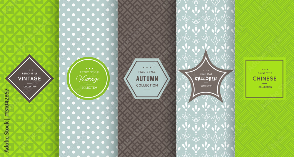 Wall mural retro different vector seamless patterns