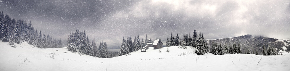 Fototapeta na wymiar Monastery on a snowy mountain