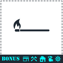 Burning match icon flat