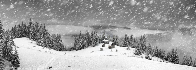 Monastery on a snowy mountain