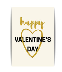 Valentine template with gold glitter heart. Happy Valentine's da