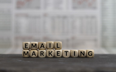 email Marketing word built with wooden letter cubes