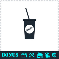 Disposable soda cup icon flat