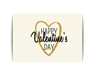 Valentine card with gold glitter heart. Happy Valentine's day