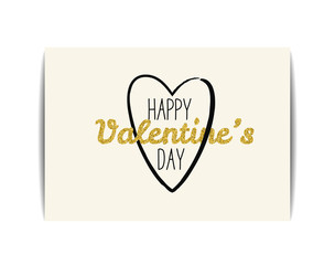 Valentine card with gold glitter text. Happy Valentine's day