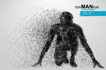 Silhouette of a running man from particles.
