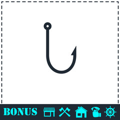 Fishing hook icon flat