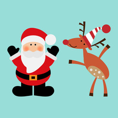 Vector illustration of a snow globe with Santa Claus and deer