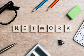 Computer and internet conceptual words spelled with game wooden blocks