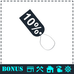 10 percent discount icon flat