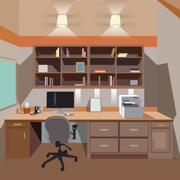 modern home office interior with desktop