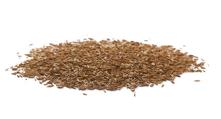 Pile of cumin seeds isolated on white background