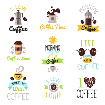 Coffee time drinks badges vector.