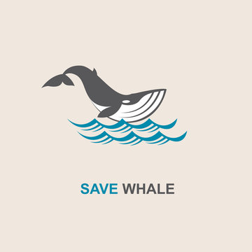 design with abstract symbol of whale and sea wave