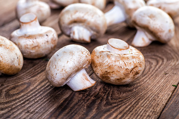 Mushrooms on a wooden table.