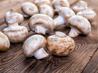 Mushrooms on a wooden table.