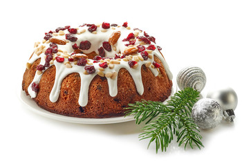 Christmas cake on white background