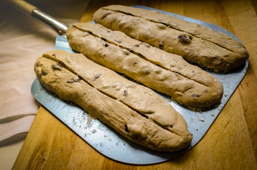 Artisan bread ready to bake in oven