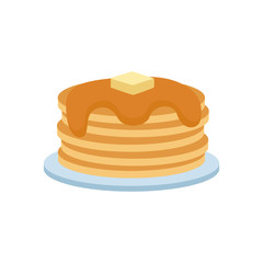 Pancakes with fresh blueberries and maple syrup sweet vector illustration. - 131052461