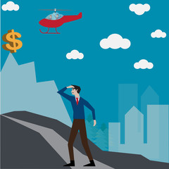 Business success,go to the top with helicopter