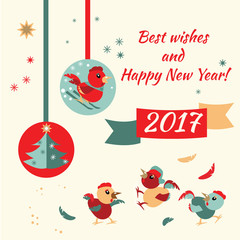 Template Christmas and New year greeting card with a rooster