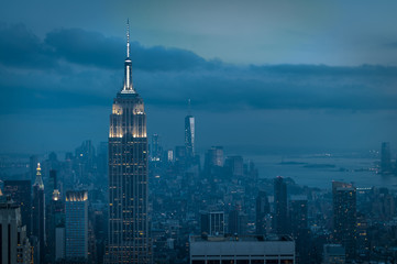 Lower Manhattan at night seen from a high place