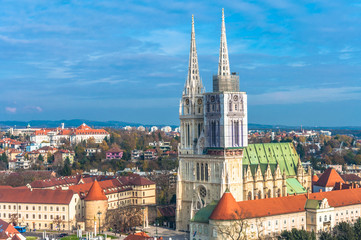 Fototapeta na wymiar Zagreb, Cathedral of the Assumption of Mary - aerial view of the city
