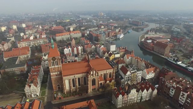 St. Mary Basilica in Gdansk Bazylika Mariacka aerial shot
