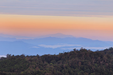 Beautiful scenery during time the sunrise view from top of Doi Pha Phung at Nan province in Thailand is a very popular for photographers and tourists. Attractions and natural Concept