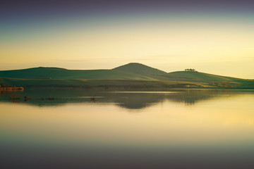 Tuscany, Santa Luce lake panorama on sunset, Pisa, Italy