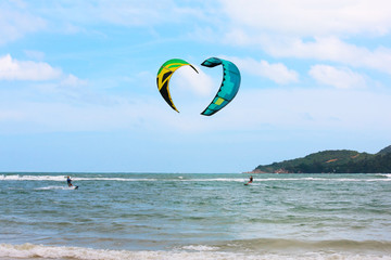 Kite Boarding, Fun in the ocean, Extreme Sport.