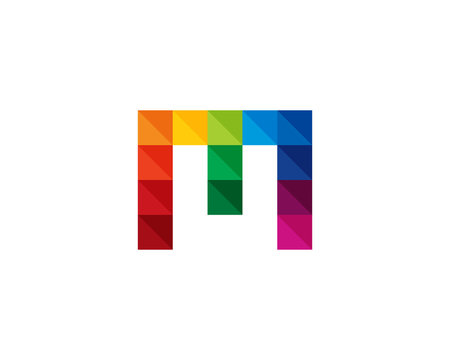 Letter M Square Pixel Logo Design Element