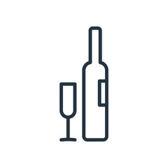 wine bottle and wine glass line web icon on white background