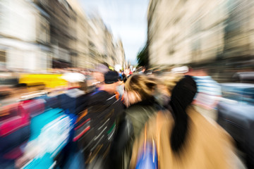 picture with zoom effect of crowds of pedestrians