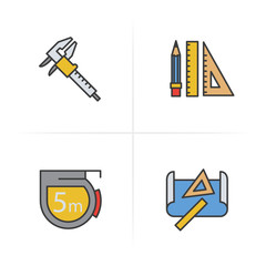 Engineering color icons set. Caliper, pencil and ruler, measuring tape, drawing   rulers . Logo concepts. Vector isolated illustration.
