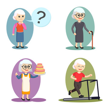 old woman set illustration design