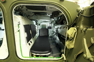 View of open military medical vehicle