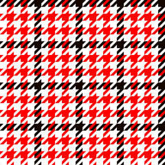 Houndstooth geometric plaid seamless pattern in black red and white, vector