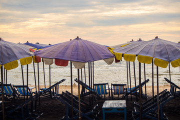Beach umbrella crowded along the beach