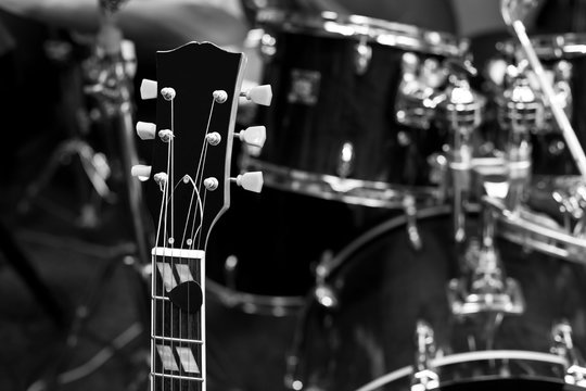 Grif guitar closeup in black and white